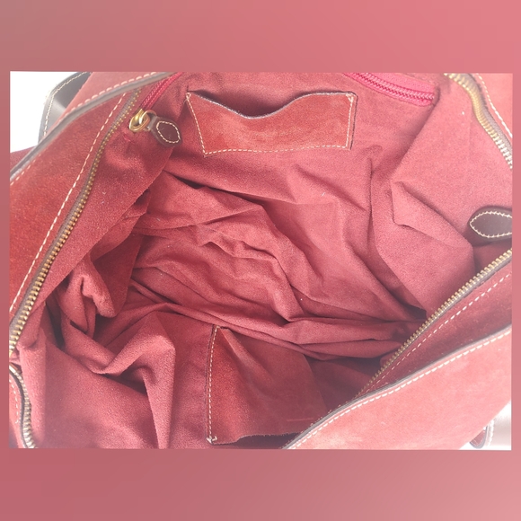 ⭐High Quality⭐Vintage Dooney & Bourke Italian Handmade Burgundy Suede Hobo Bag - Picture 8 of 10